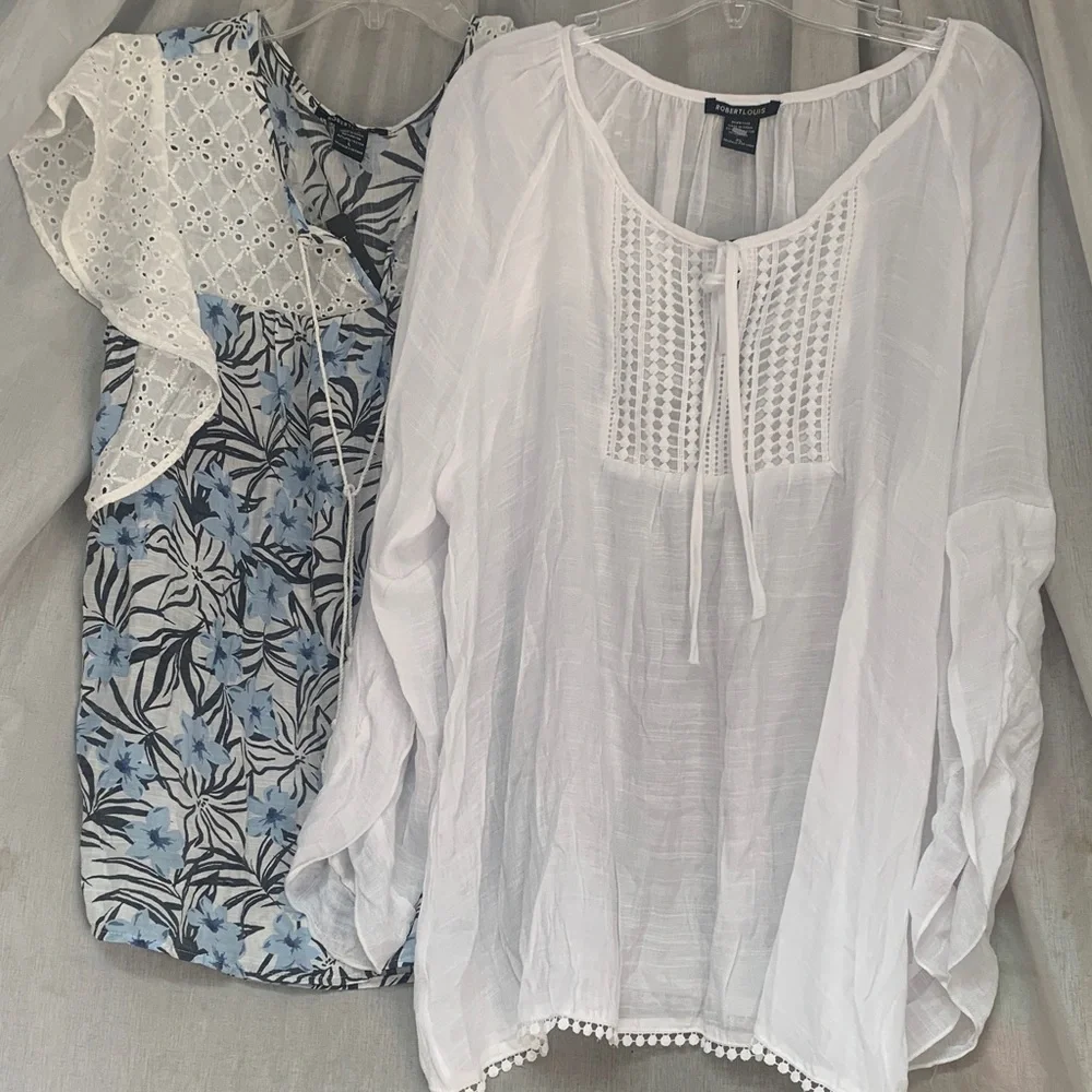 Robert Louis White Gauze Peasant Tunic with Crochet Yoke